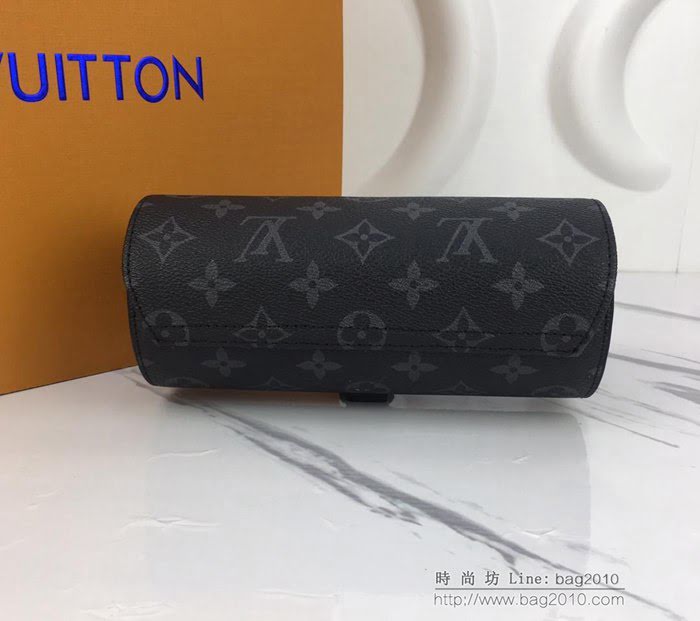 路易威登LV腕表盒 頂級原單 Eclipse Monogram帆布 腕表盒 皮質系帶 銀色金屬搭扣 套盒  ydh2660